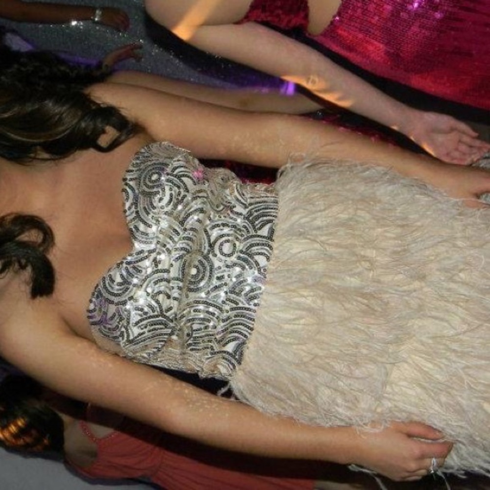 BEBE feather dress